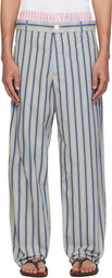 Marni Blue & Yellow Striped Poplin Trompe L'Oeil Effect Trousers