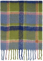 ADER error Blue & Green Knit Check Scarf