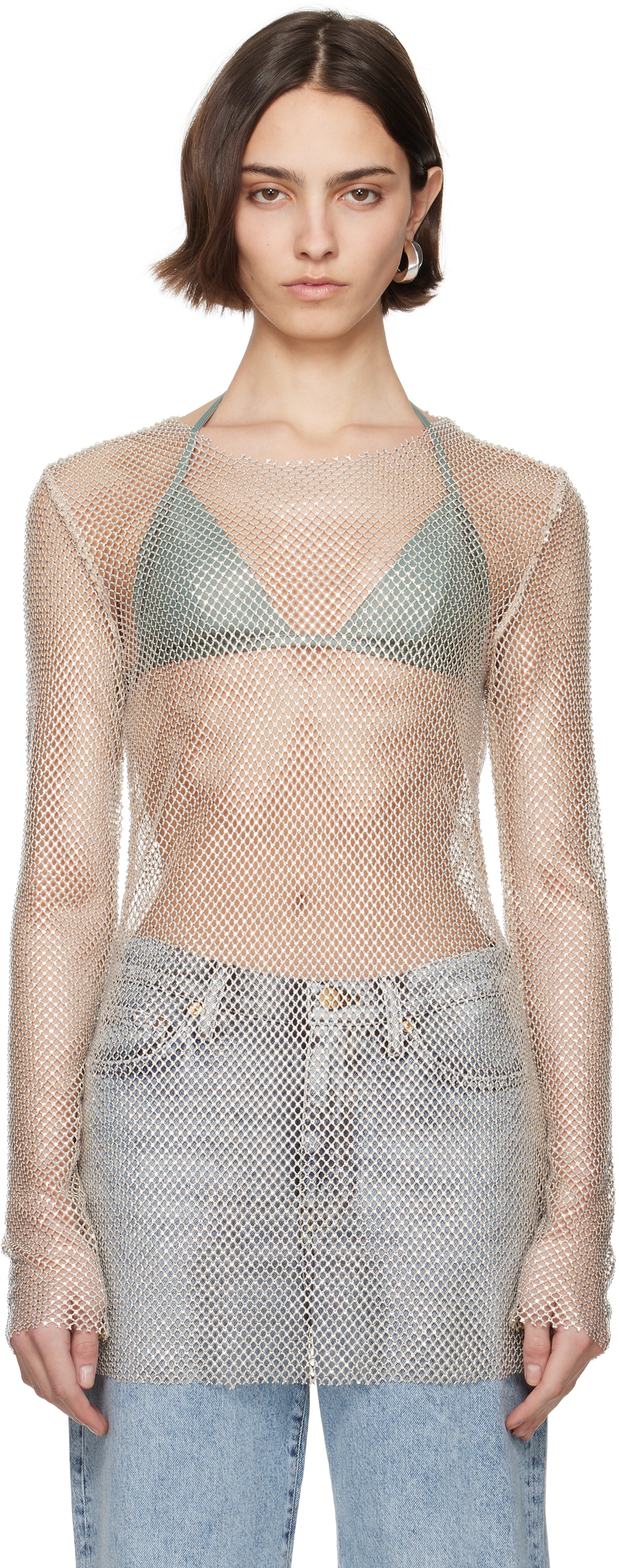 TOVE Beige Carmen Crystal Mesh Top