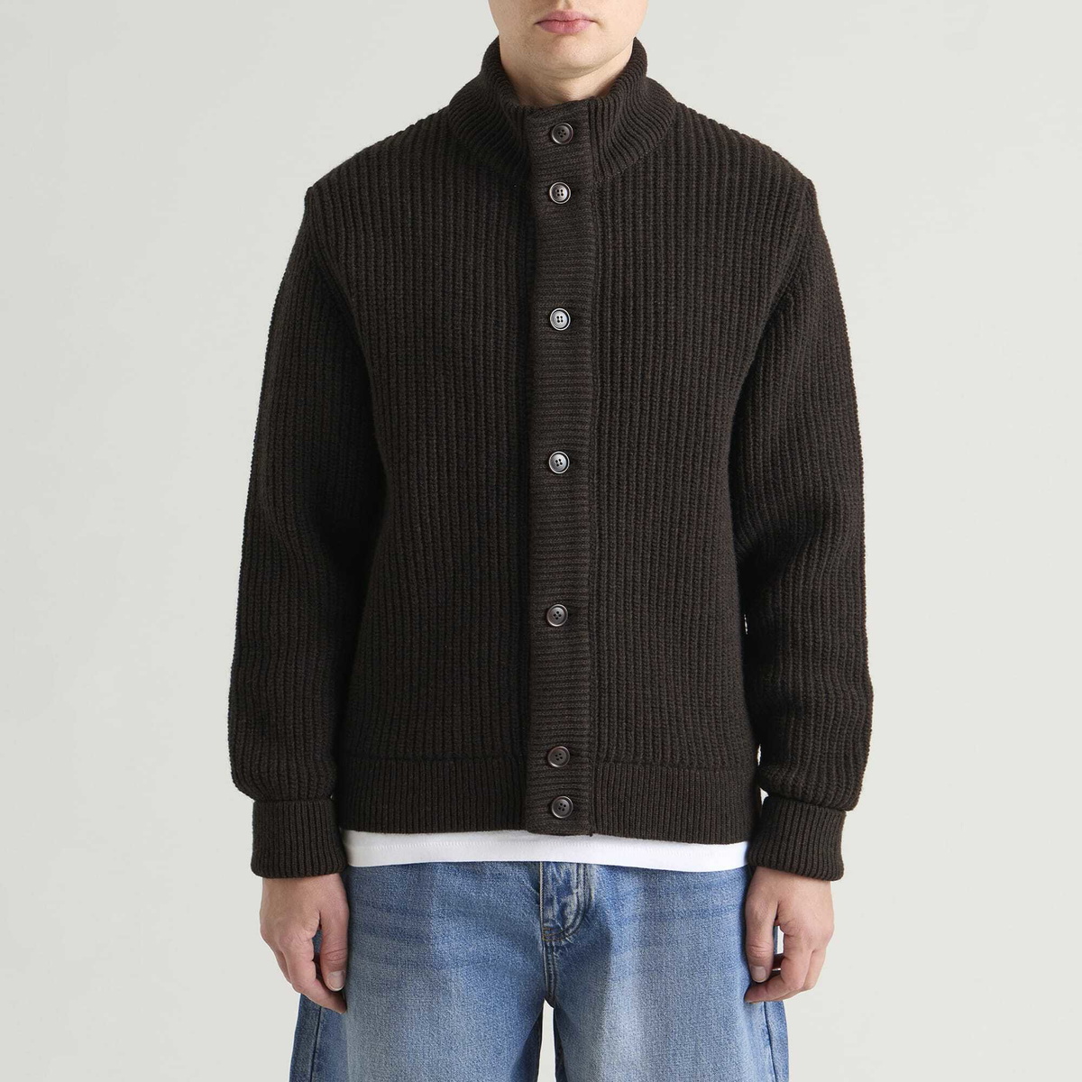 Barbour Men's Heritage + Mordale Knitted Button Through in Dark Brown