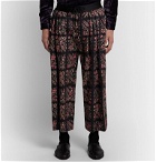Sasquatchfabrix. - Pleated Floral-Print Wool-Twill Drawstring Wide-Leg Trousers - Black