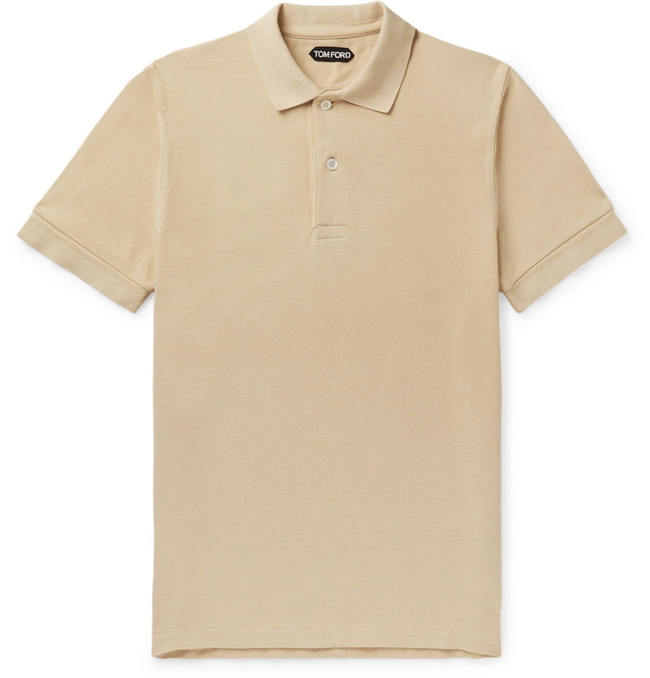 Photo: TOM FORD - Slim-Fit Cotton-Piqué Polo Shirt - Neutrals