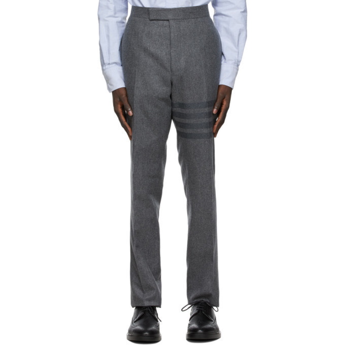 Photo: Thom Browne Grey Wool Classic 4-Bar Trousers