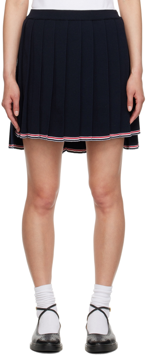 Thom Browne Navy Pleated Miniskirt