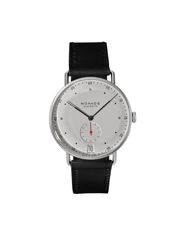 Photo: NOMOS Glashütte - Metro 38 Date Hand-Wound 38.5mm Stainless Steel and Leather Watch, Ref.No. 1102