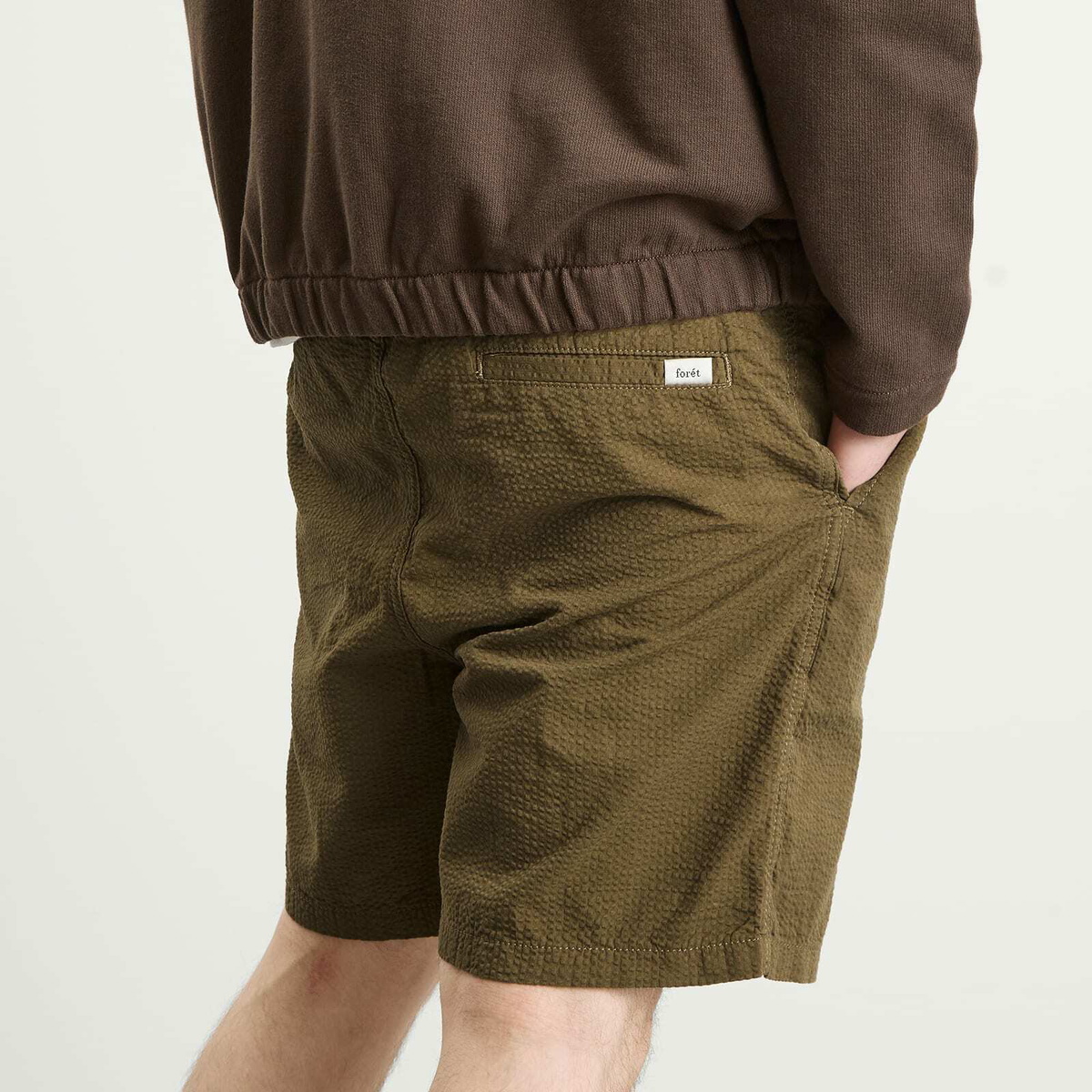 Foret Men's Hush Seersucker Shorts in Stone