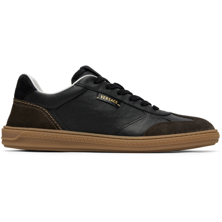 Photo: Versace Black & Brown Greca Court Nappa & Suede Sneakers
