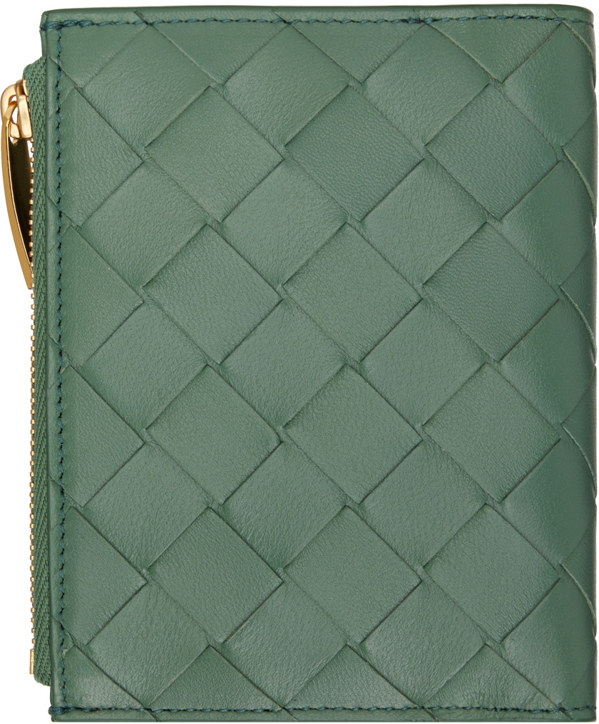 Bottega Veneta Green Small Intrecciato Bi-Fold Wallet