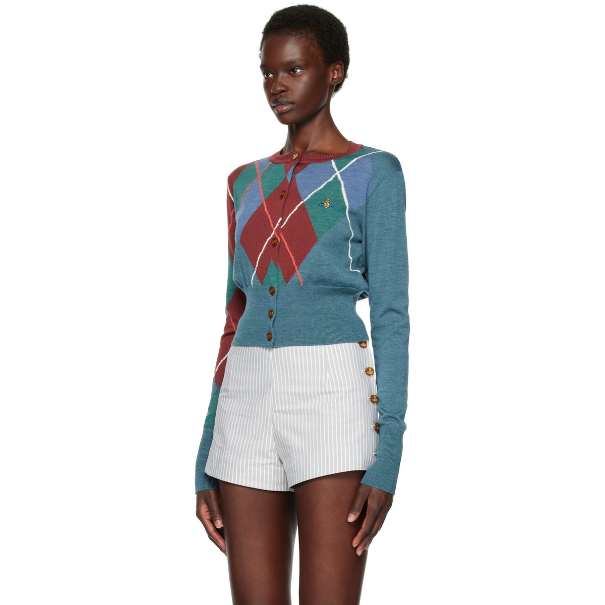 Vivienne Westwood Blue Argyle Cropped Cardigan