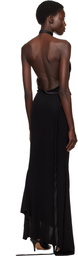 AARON ESH Black Asymmetric Halter Maxi Dress