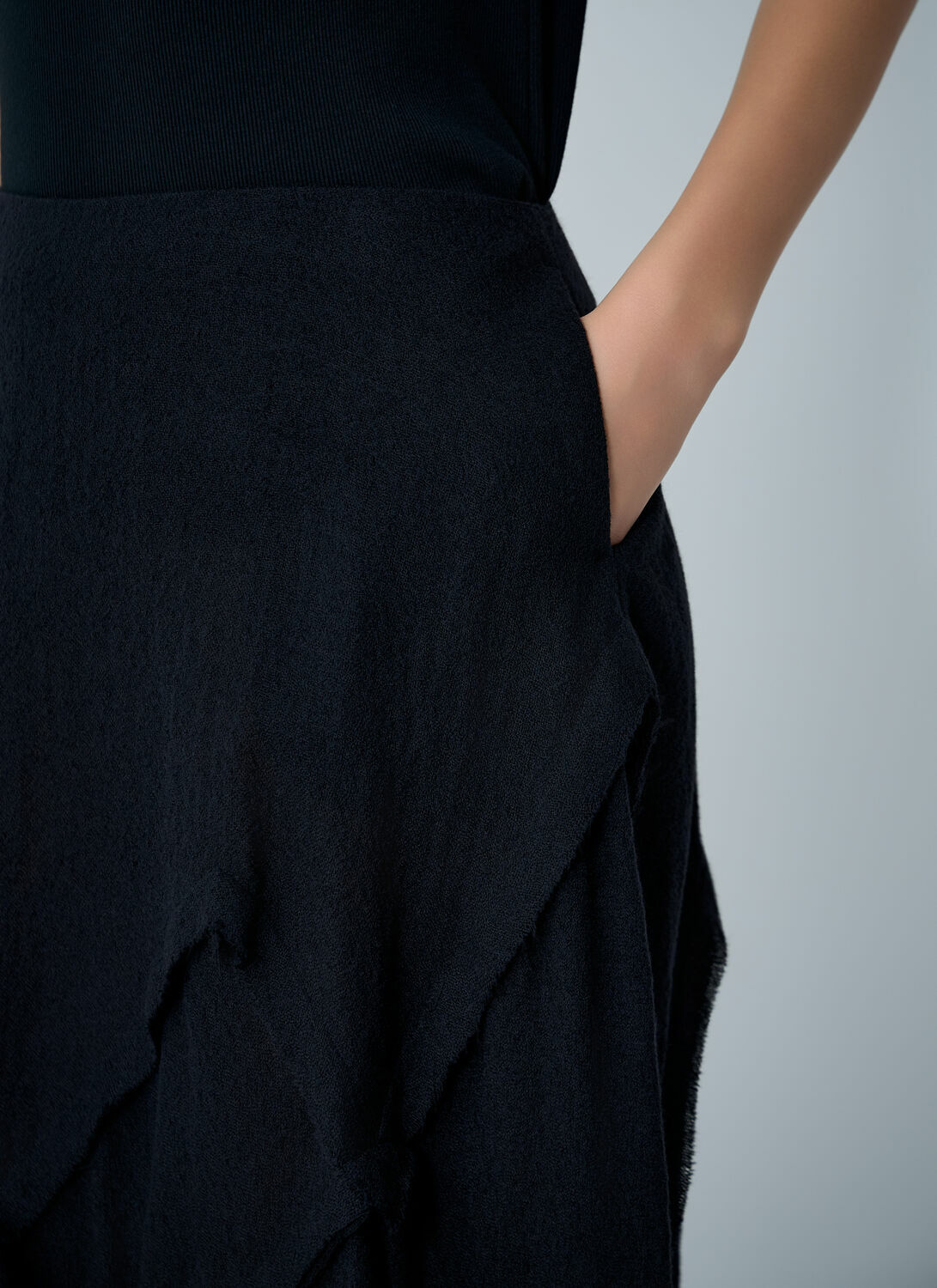 Yohji Yamamoto Gauzed Frilled Midi Skirt