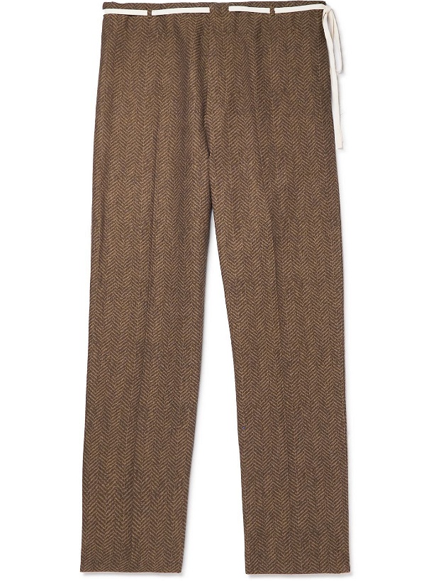 Photo: Zegna - Straight-Leg Herringbone Cotton-Jacquard Drawstring Trousers - Brown
