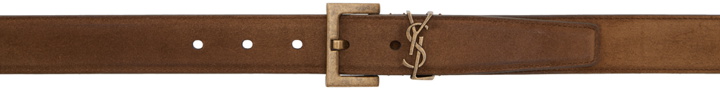 Photo: Saint Laurent Brown Suede Monogramme Belt