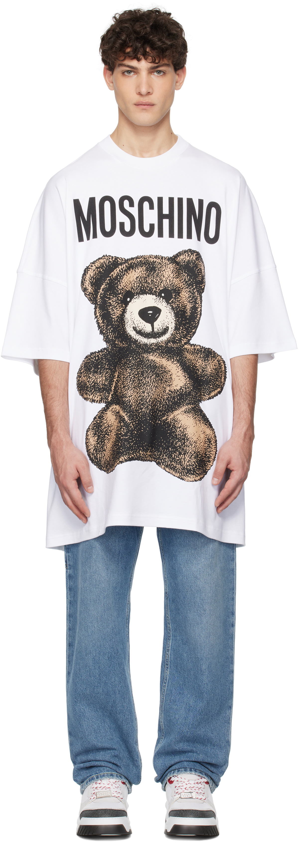 White Oversized Maxi Teddy Bear T-shirt by Moschino on Sale