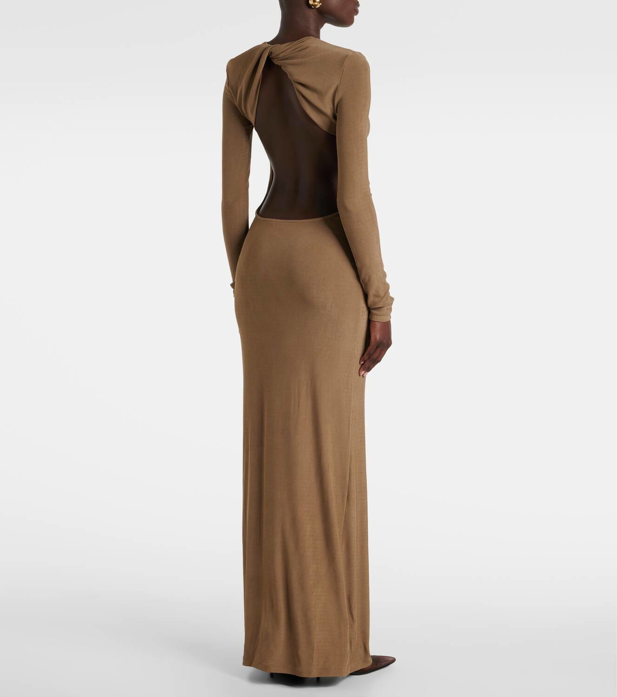 a line jersey midi dress London Times Crew Neck Keyhole Front Long Sleeve A-line Multi Print Matte Jersey  Midi Dress main image 0