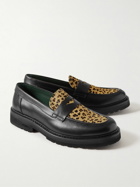 VINNY's - Richee Leopard-Print Calf Hair-Trimmed Leather Penny Loafers - Black
