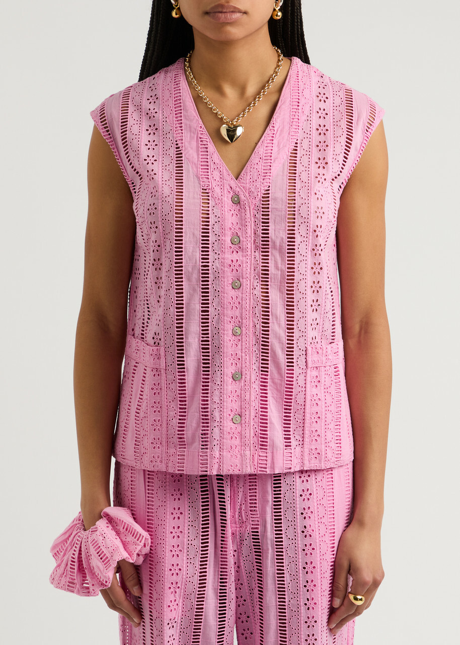 Damson Madder Alys Broderie Anglaise Cotton Waistcoat Pink