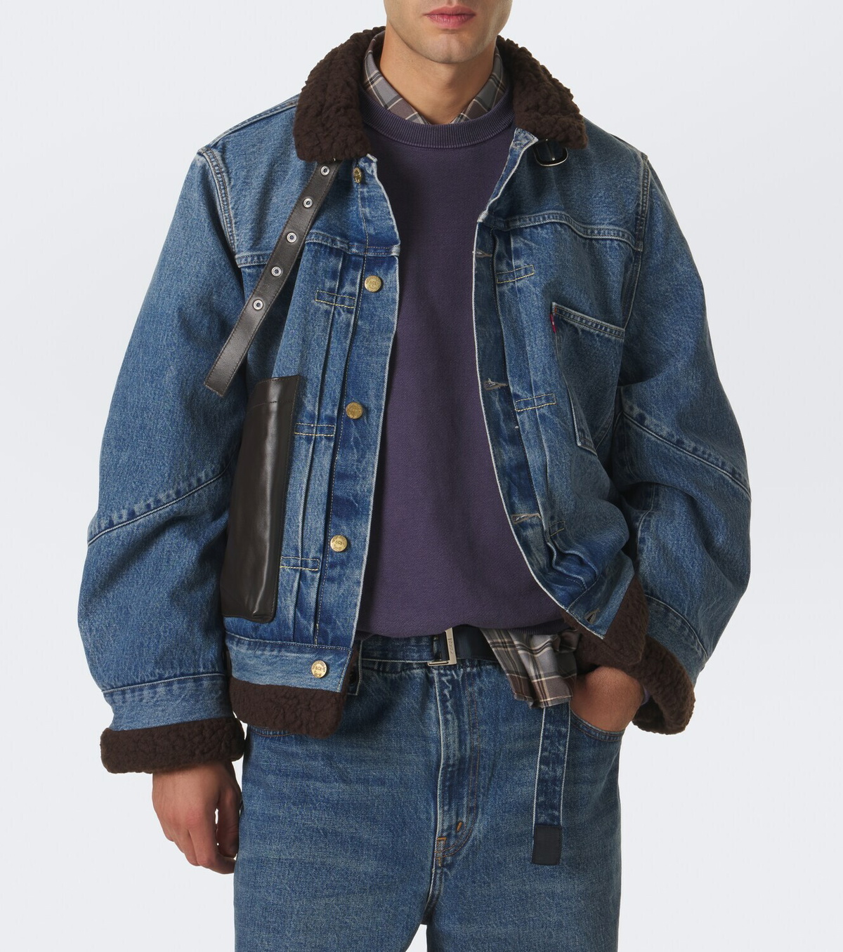 Sacai Leather-trimmed denim jacket Sacai