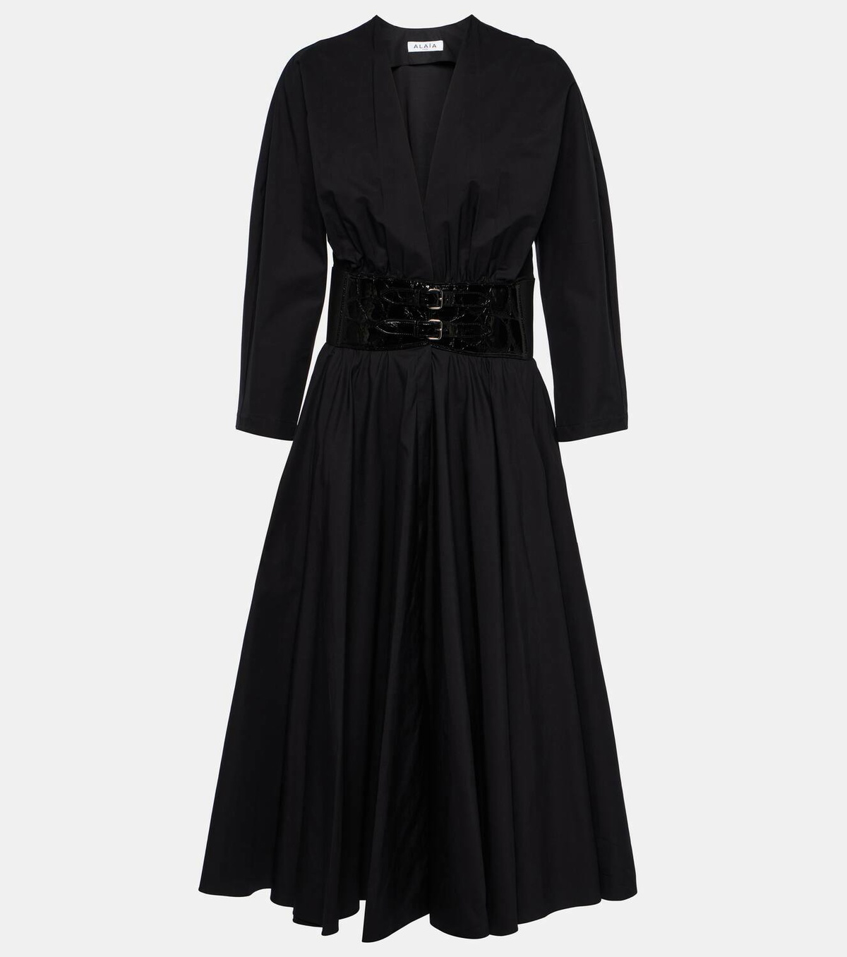 chinese dress ladies Faux Leather Poplin Corset Midi Dress