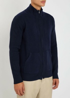 Aurélien Ribbed-knit Wool and Cashmere-blend Cardigan Navy