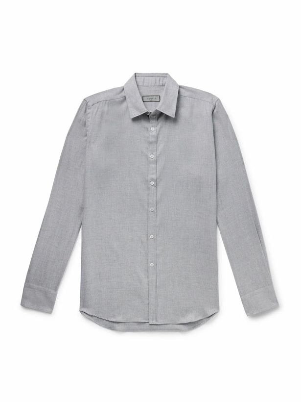 Photo: Canali - BrushedHerringbone Cotton and Lyocell-Blend Shirt - Gray