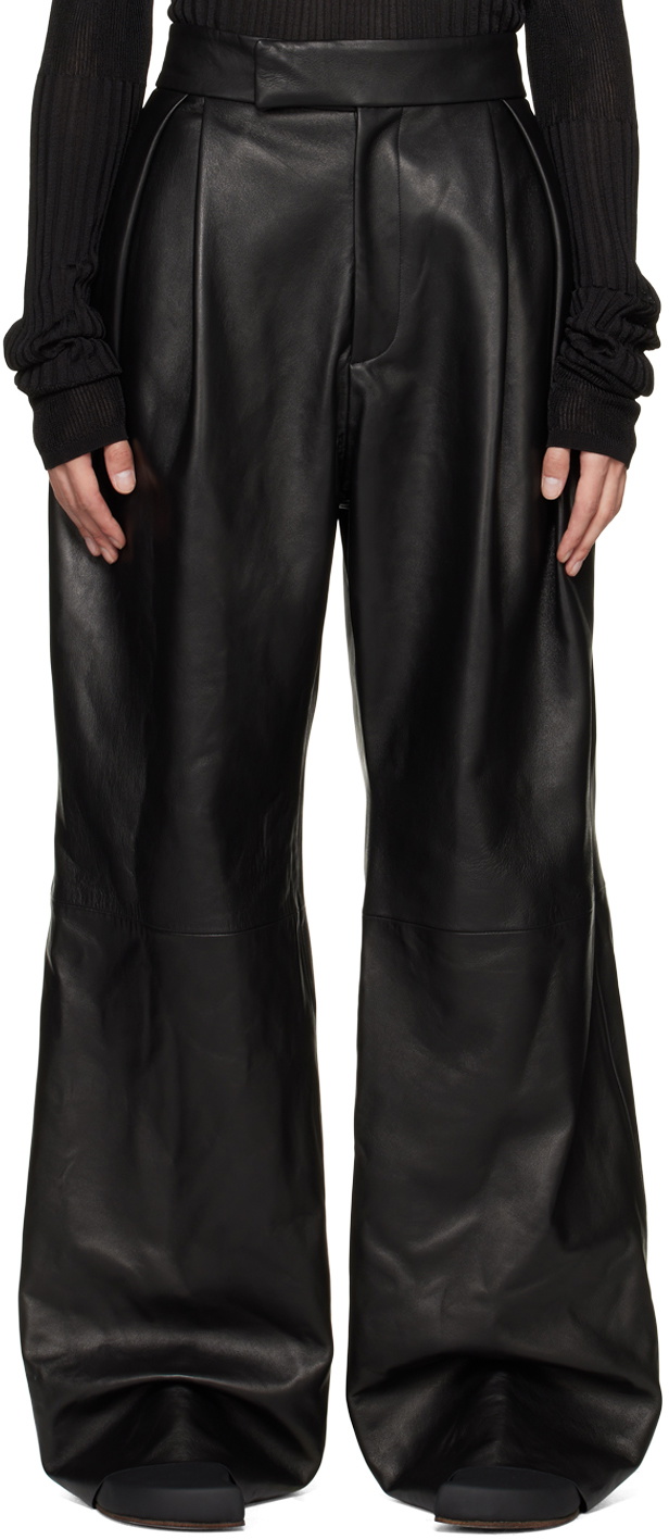 AARON ESH Black Pleated Leather Trousers