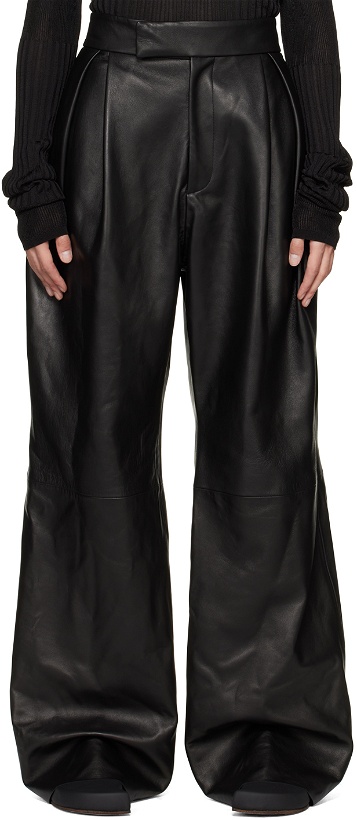 Photo: AARON ESH Black Pleated Leather Trousers
