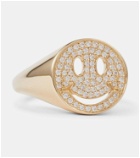 Sydney Evan Happy Face 14kt yellow gold signet ring with diamonds