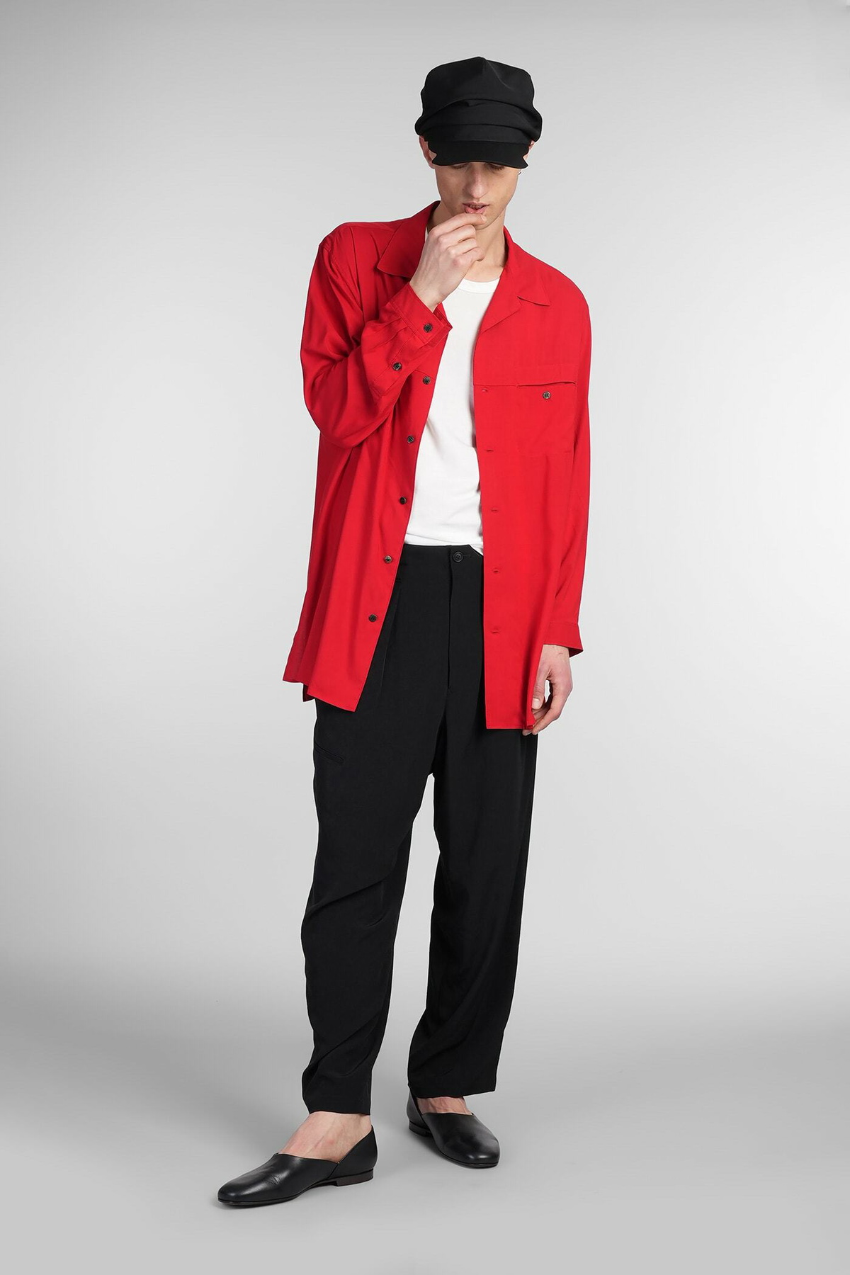 トップス Yohji Yamamoto 92ss Rayon L/S Shirt Yohji Yamamoto Shirt In Red Rayon Yohji Yamamoto