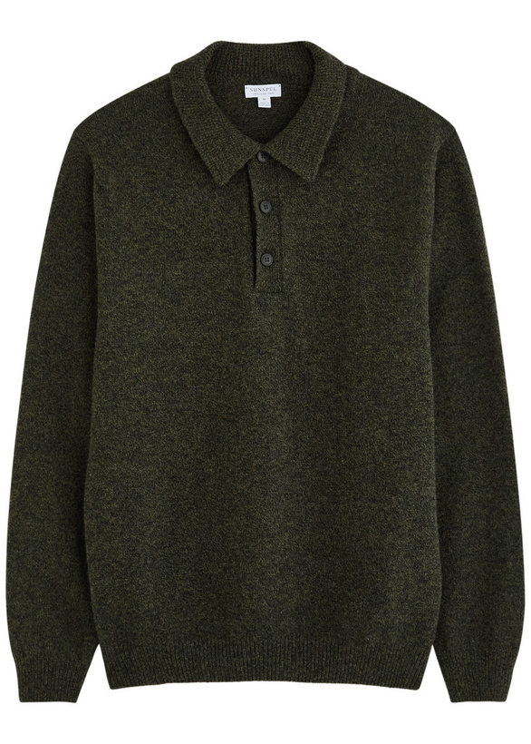 Photo: Sunspel Wool Polo Jumper Dark Green