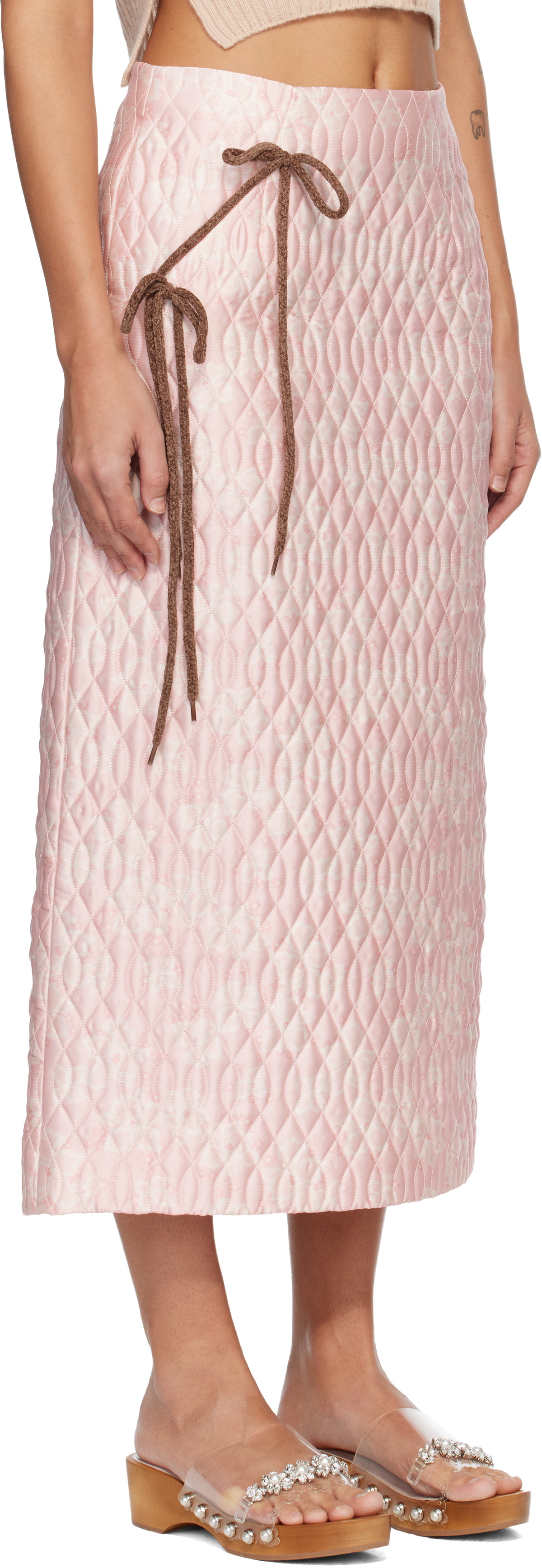 Simone Rocha Pink Quilted Offset Pencil Midi Skirt