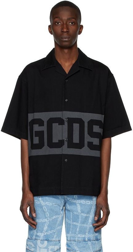 Photo: GCDS Black Denim Band Logo Bowling Shirt