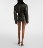 Alex Perry Shearling-trimmed cropped leather biker jacket