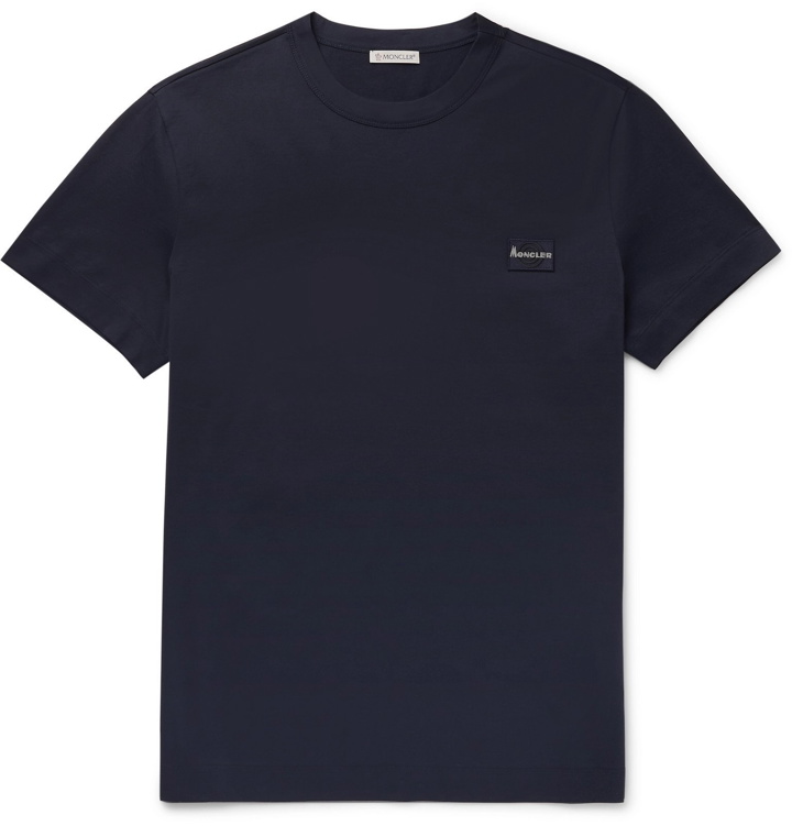 Photo: Moncler - Logo-Appliquéd Cotton-Jersey T-Shirt - Blue