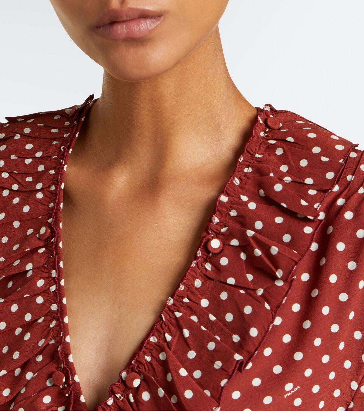 Prada Polka-dot ruffled silk midi dress