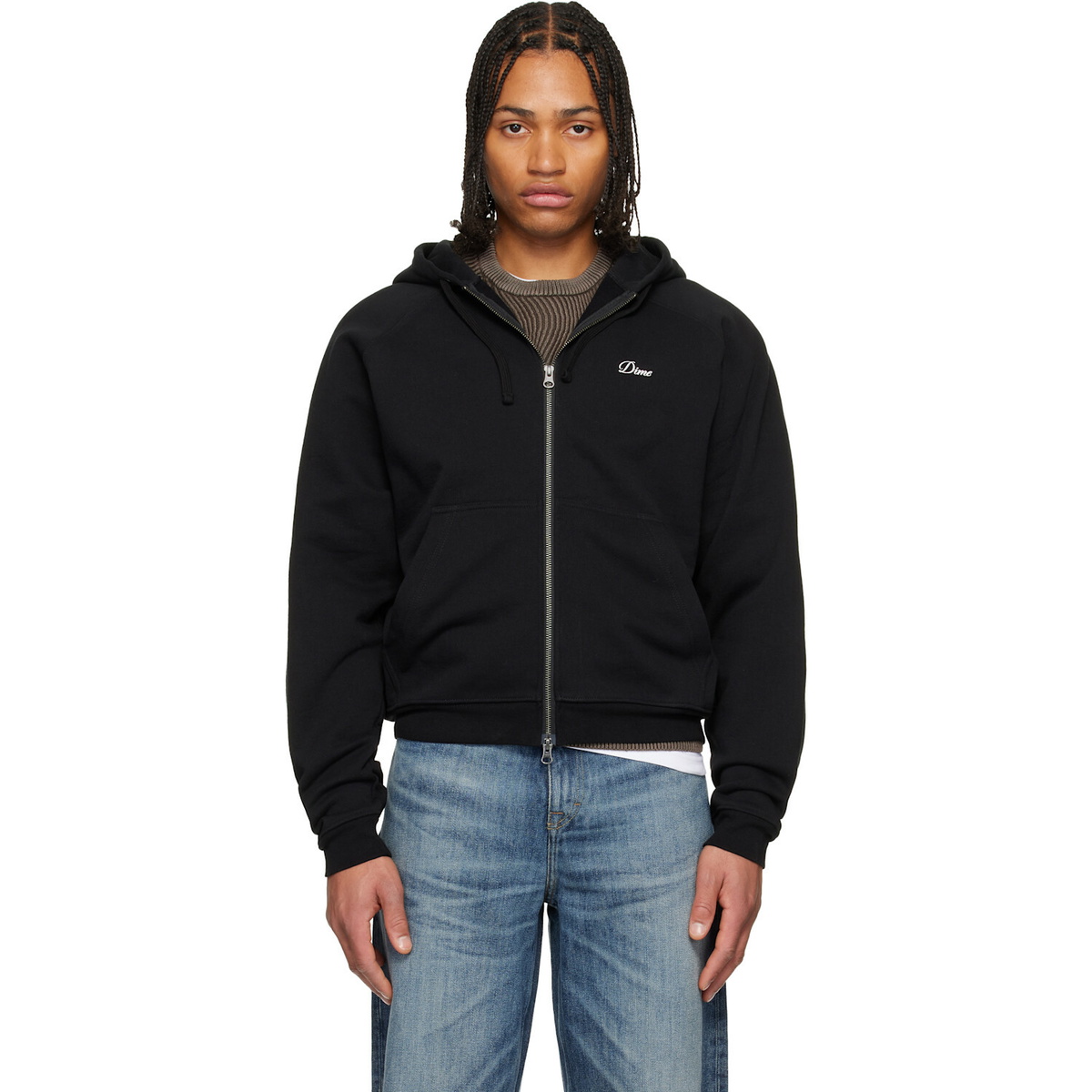 Dime Black Cursive Small Logo Zip Hoodie