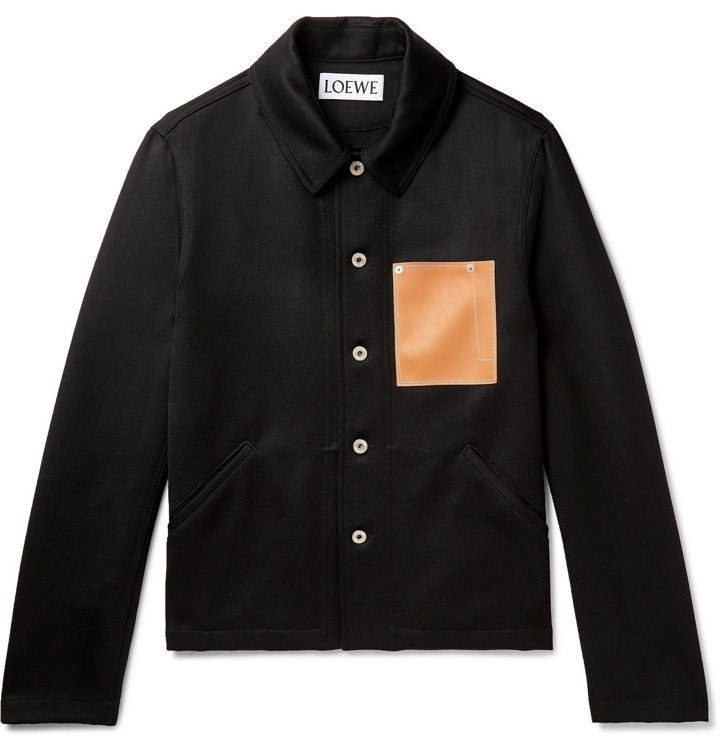 Photo: Loewe - Leather-Trimmed Wool Overshirt - Black