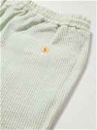 Rubinacci - Straight-Leg Pleated Striped Cotton-Seersucker Trousers - Green