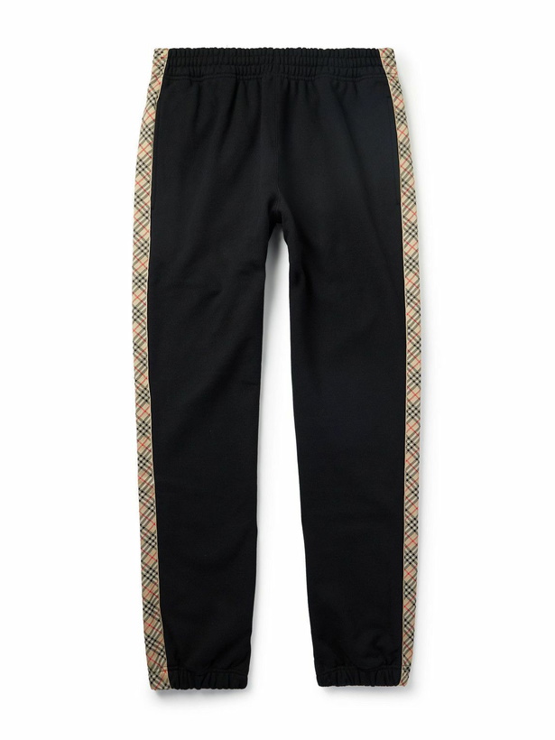 Photo: Burberry - Tapered Logo-Embroidered Checked Cotton-Jersey Sweatpants - Black