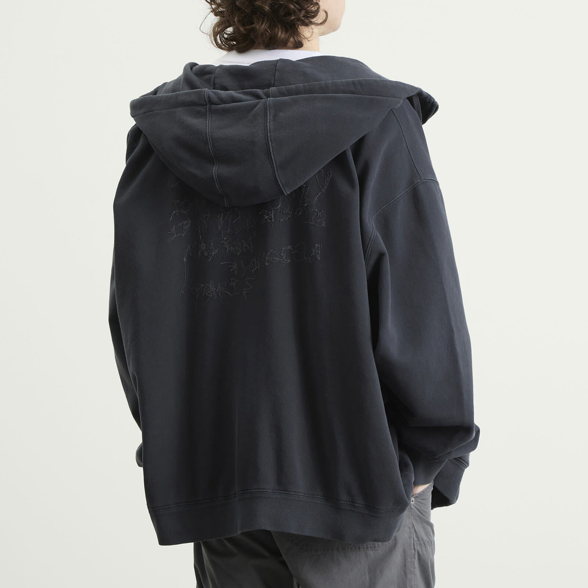 Maison Margiela Men's Numbers Oversized Zip Hoodie in Washed Black
