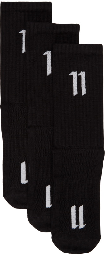 Photo: 11 by Boris Bidjan Saberi Three-Pack Black Small Logo '11' Socks