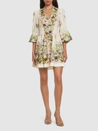 ZIMMERMANN Halliday Linen Plunge Neck Mini Dress