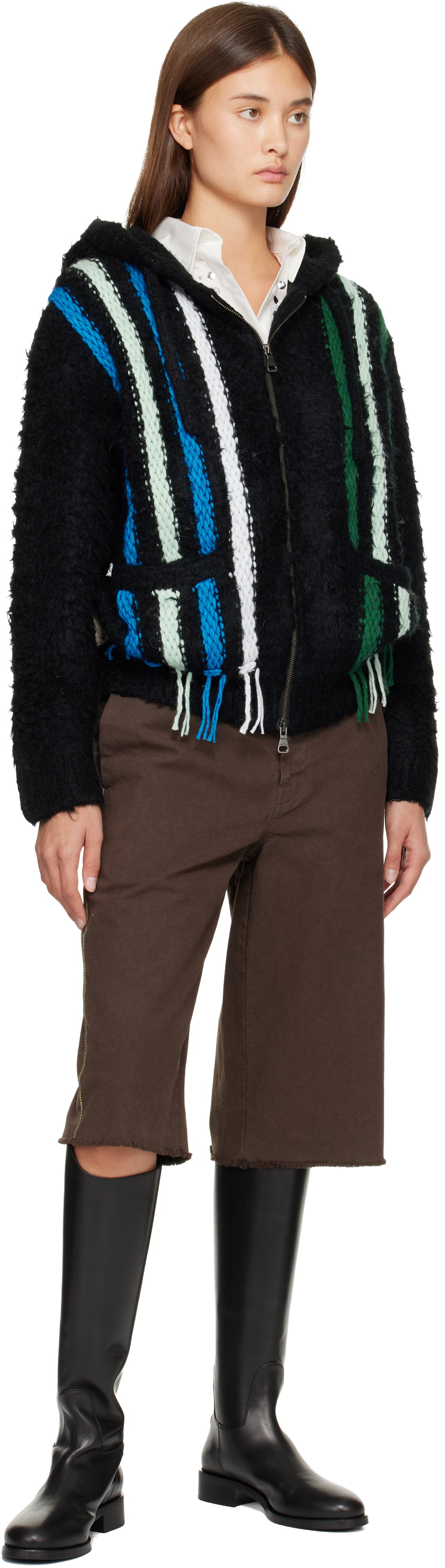 Andersson Bell Black Reverse Stripe Knit Hoodie
