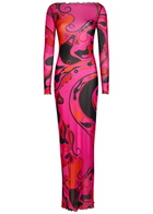 Pucci Printed Stretch-tulle Maxi Dress Pink