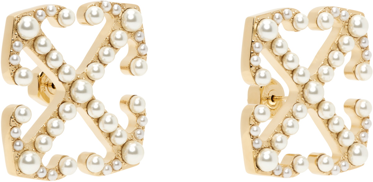 Off-White Gold Arrow Pearl Earrings