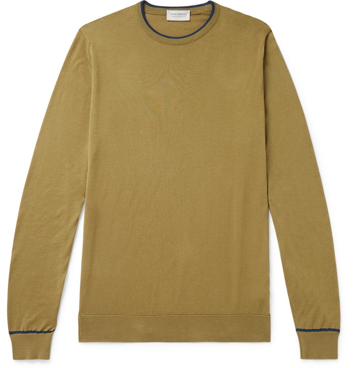 Photo: John Smedley - Astin Slim-Fit Contrast-Tipped Sea Island Cotton Sweater - Green