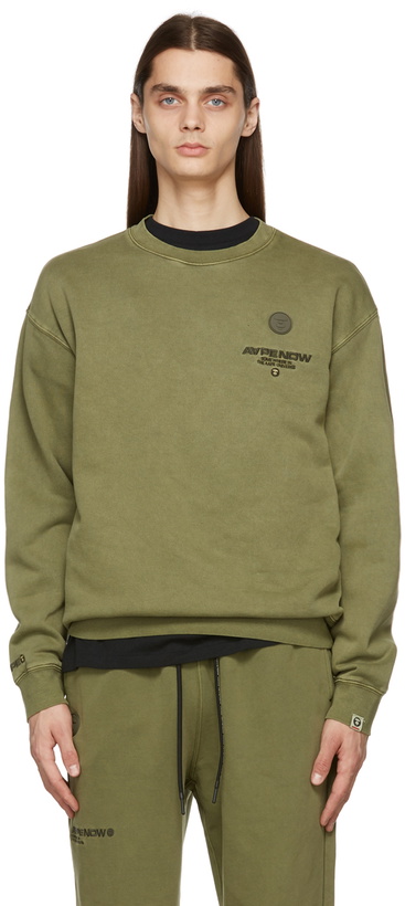 Photo: AAPE by A Bathing Ape Khaki Rubber Logo Crewneck Sweater