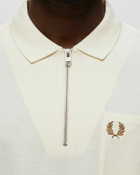 Fred Perry Textured Zip Neck Polo Shirt Beige - Mens - Polos