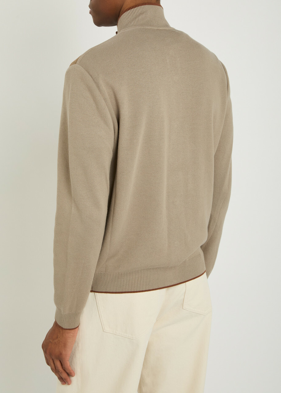 Canali Panelled Suede and Ribbed-knit Jacket Stone