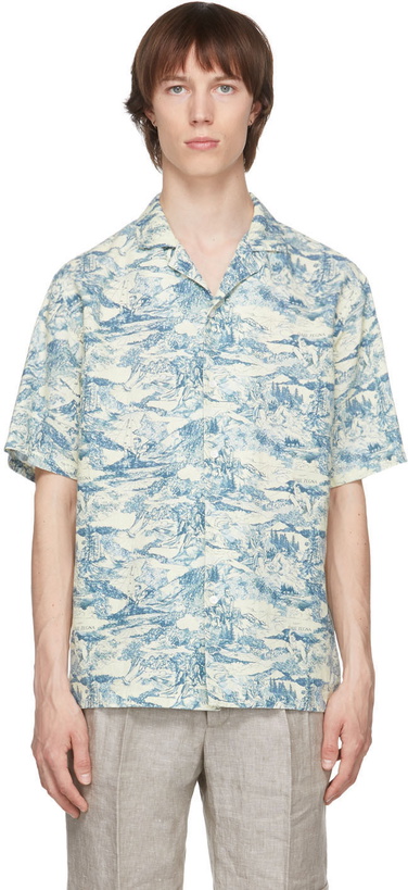 Photo: Z Zegna Off-White & Blue Linen 'Oasi Zegna' Shirt